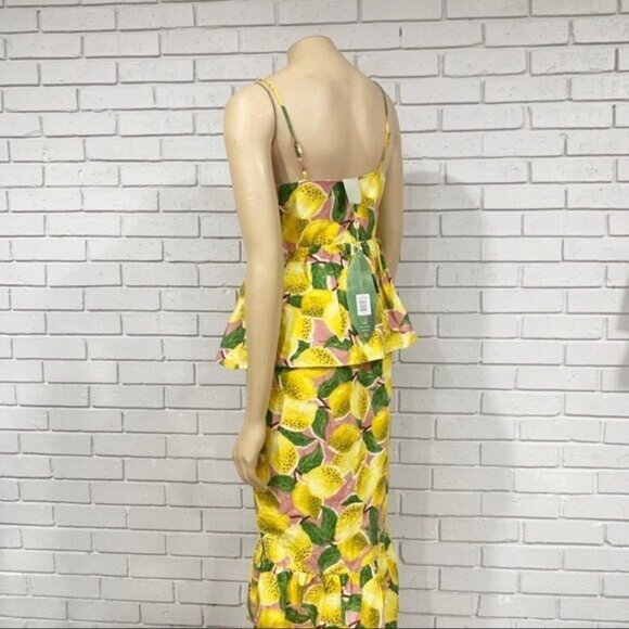 Farm Rio Fresh Lemons Ruffle Midi Dress S – NWT, Lemon Print, High-Low Flounce - Picture 6 of 12